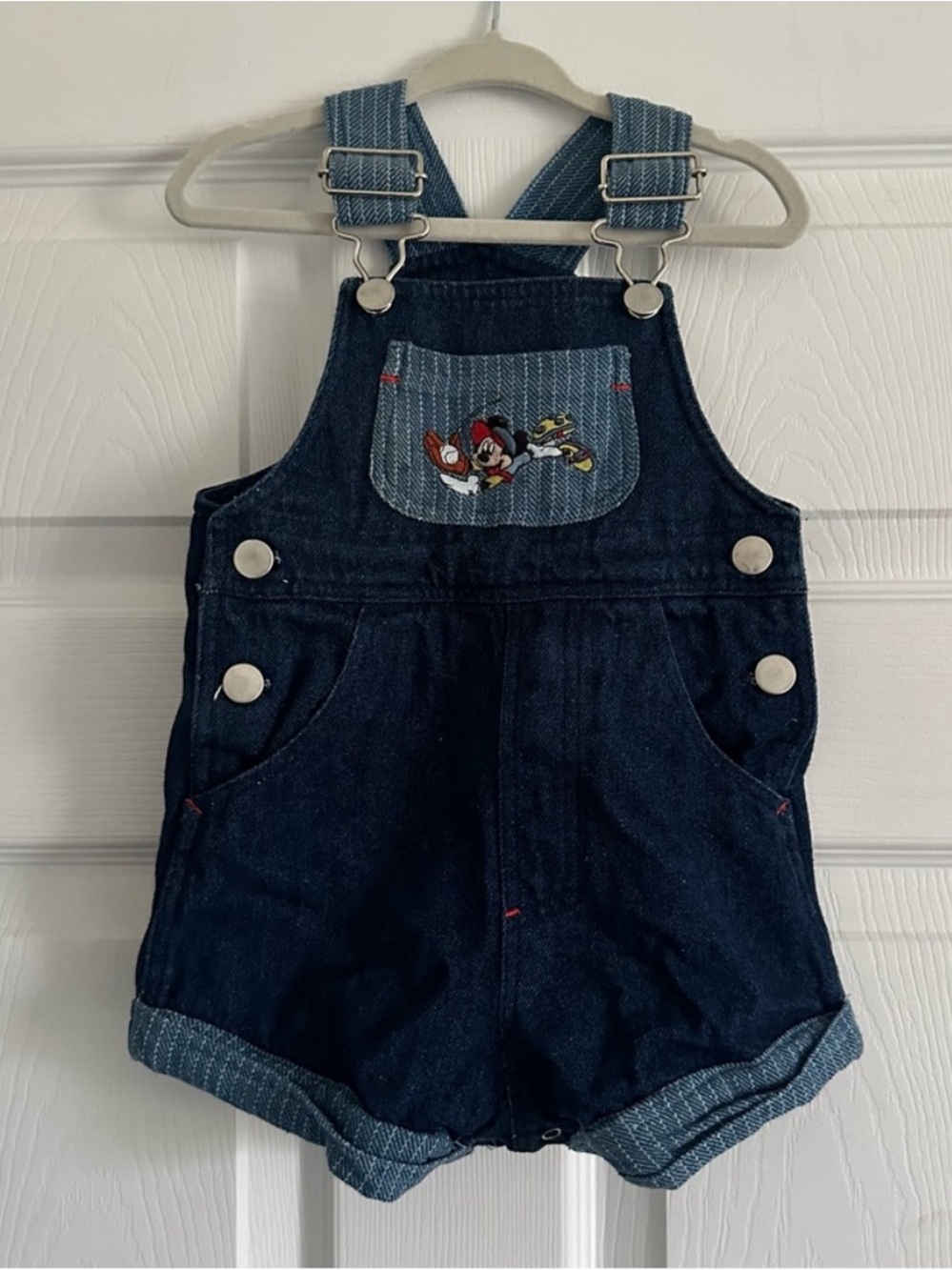 Size 12M Disney Baby Denim Mickey Mouse Shortalls Vintage Embroidered Blue